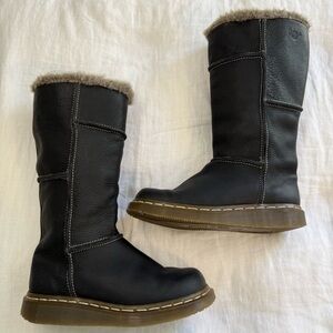 Vintage Dr. Martens Made in England Fur Trim Kids Leather Patchwork Boots